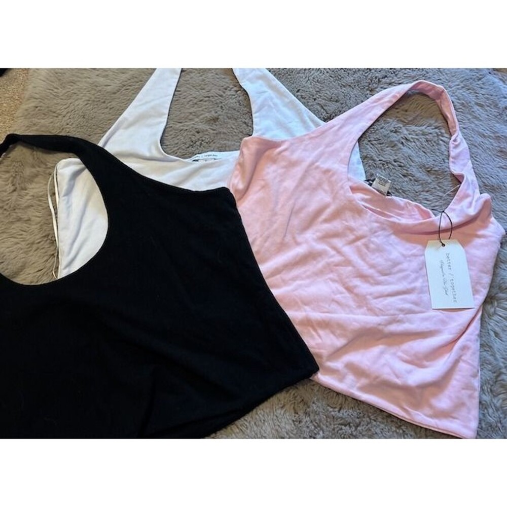 Better Together Pink, Black & White Halter Tank Tops Women's Size Small
